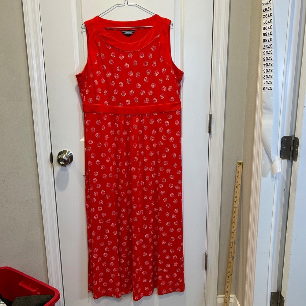 Lands' End Womens Maxi Dress Floral Medallion Knit Red XL/P 18